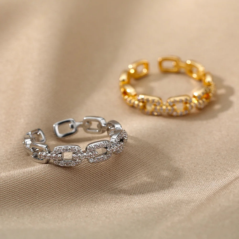 Premium Twisted Chain Ring with Zircon – Timeless Sophistication for Couples
