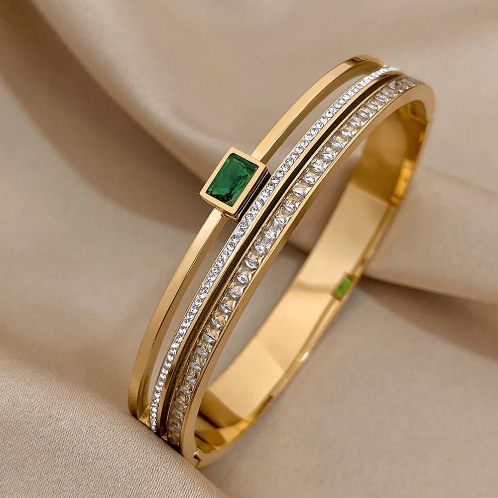 AENSOA Royal Charm – Gold & Silver Plated Crystal Cuff Bracelet