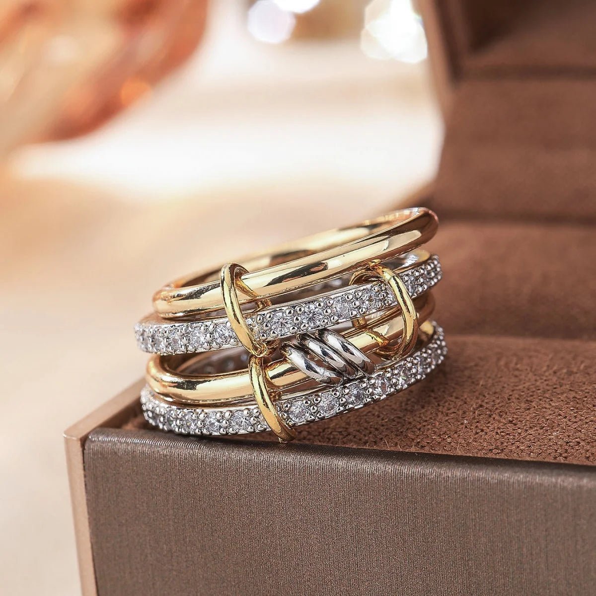 Premium Two-Tone Women’s Ring – Contemporary Four-Band Design in INS Style