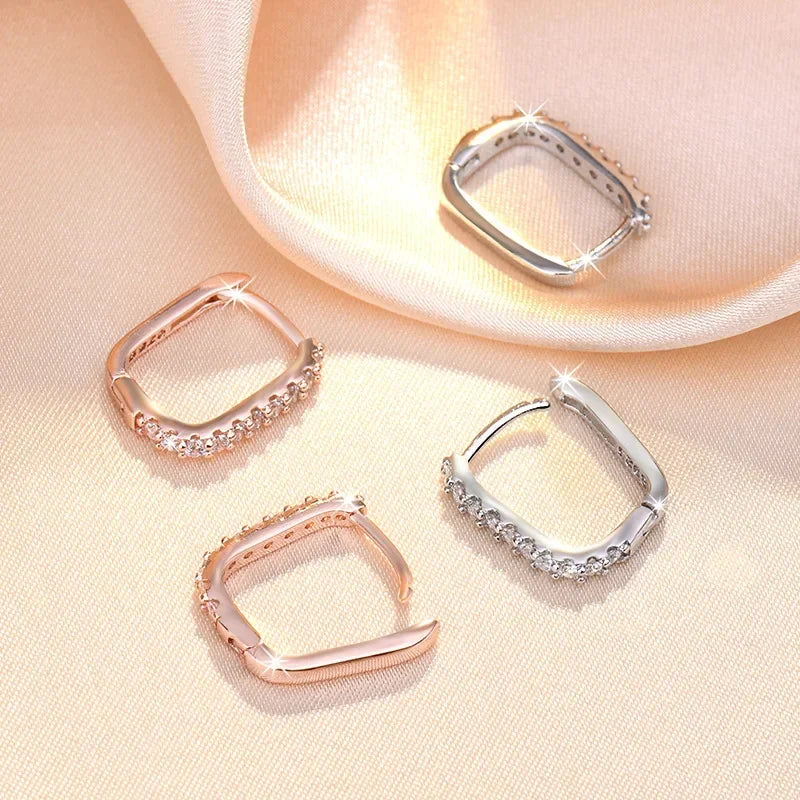 Premium 925 Sterling Silver Hoop Earrings – Refined Shine with Crystals, Modern and Versatile Style