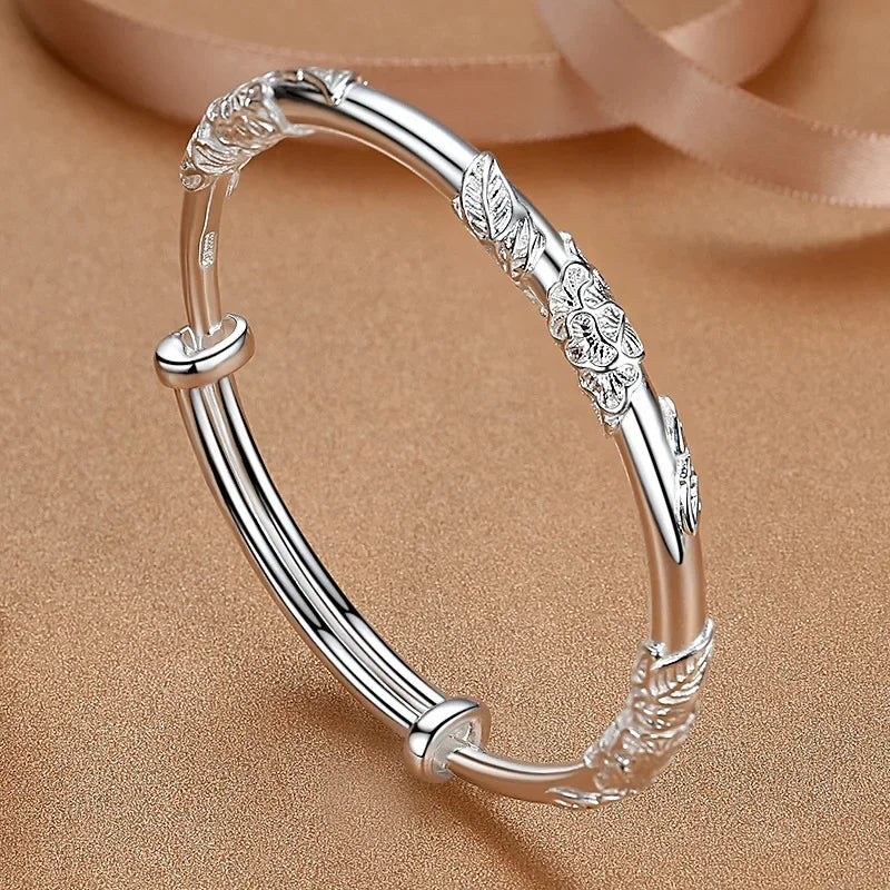 925 Sterling Silver Peacock Open Bracelet – Artistic Sophistication with a Refined Open Design