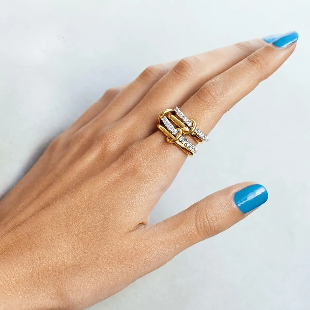 Premium Two-Tone Women’s Ring – Contemporary Four-Band Design in INS Style