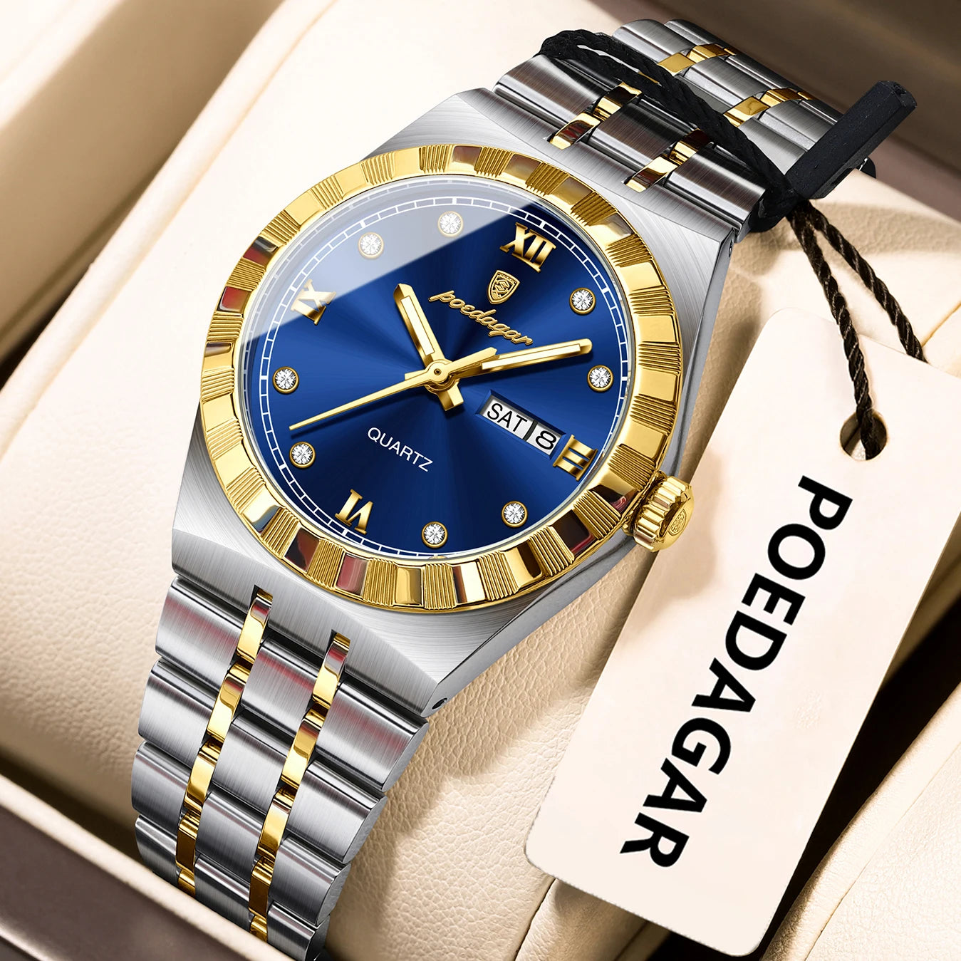 POEDAGAR Classic Steel – Ladies’ Quartz Watch with Date Display and Luminous Details