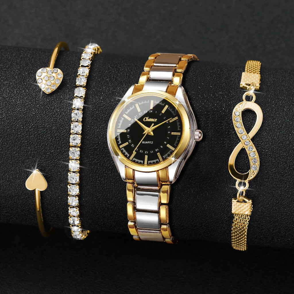Royal Collection – 4-Piece Luxury Ladies’ Watch & Bracelet Set