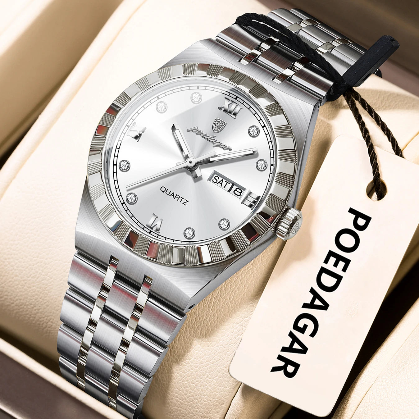 POEDAGAR Classic Steel – Ladies’ Quartz Watch with Date Display and Luminous Details