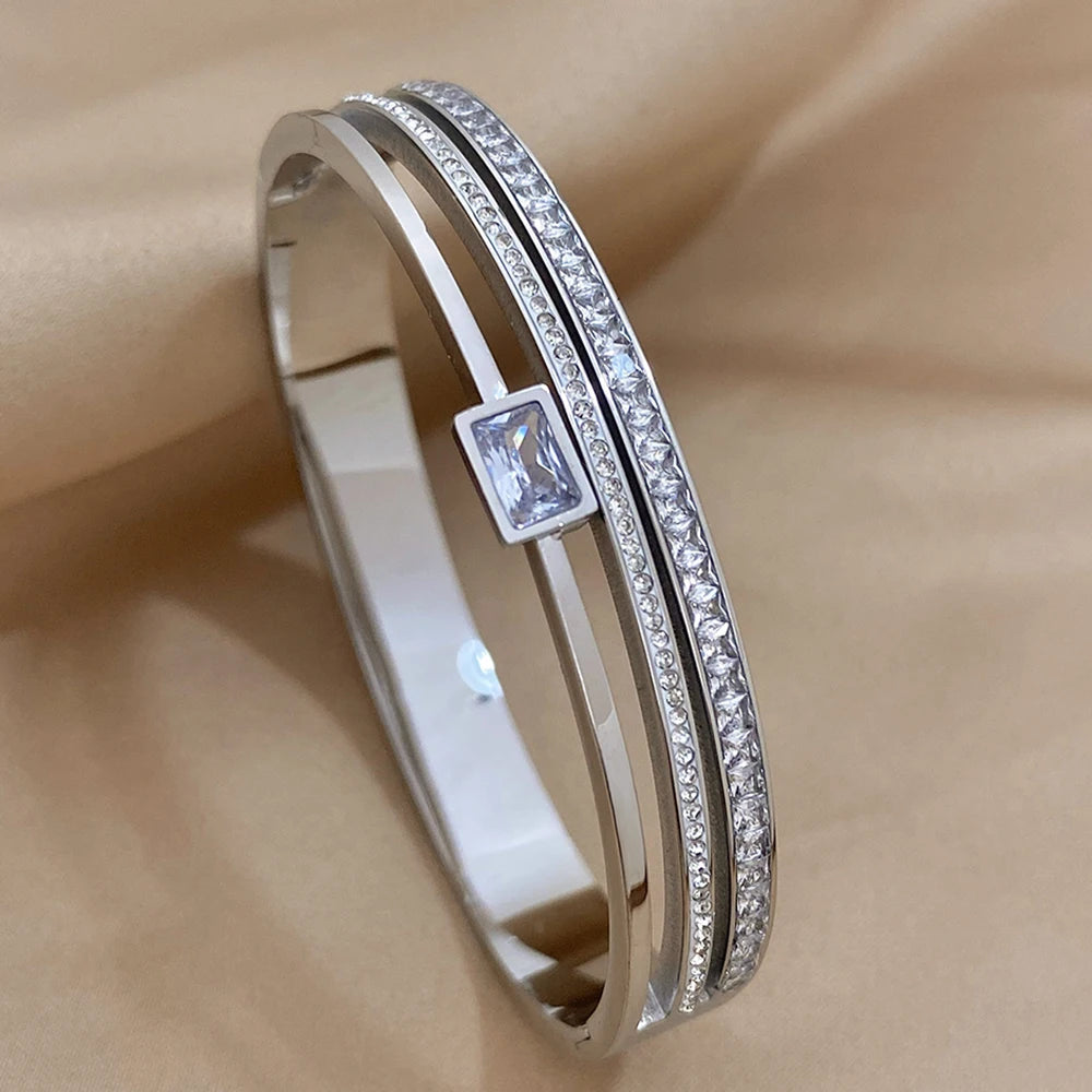 AENSOA Royal Charm – Gold & Silver Plated Crystal Cuff Bracelet