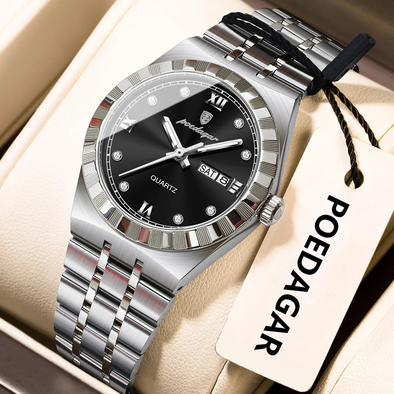 POEDAGAR Classic Steel – Ladies’ Quartz Watch with Date Display and Luminous Details