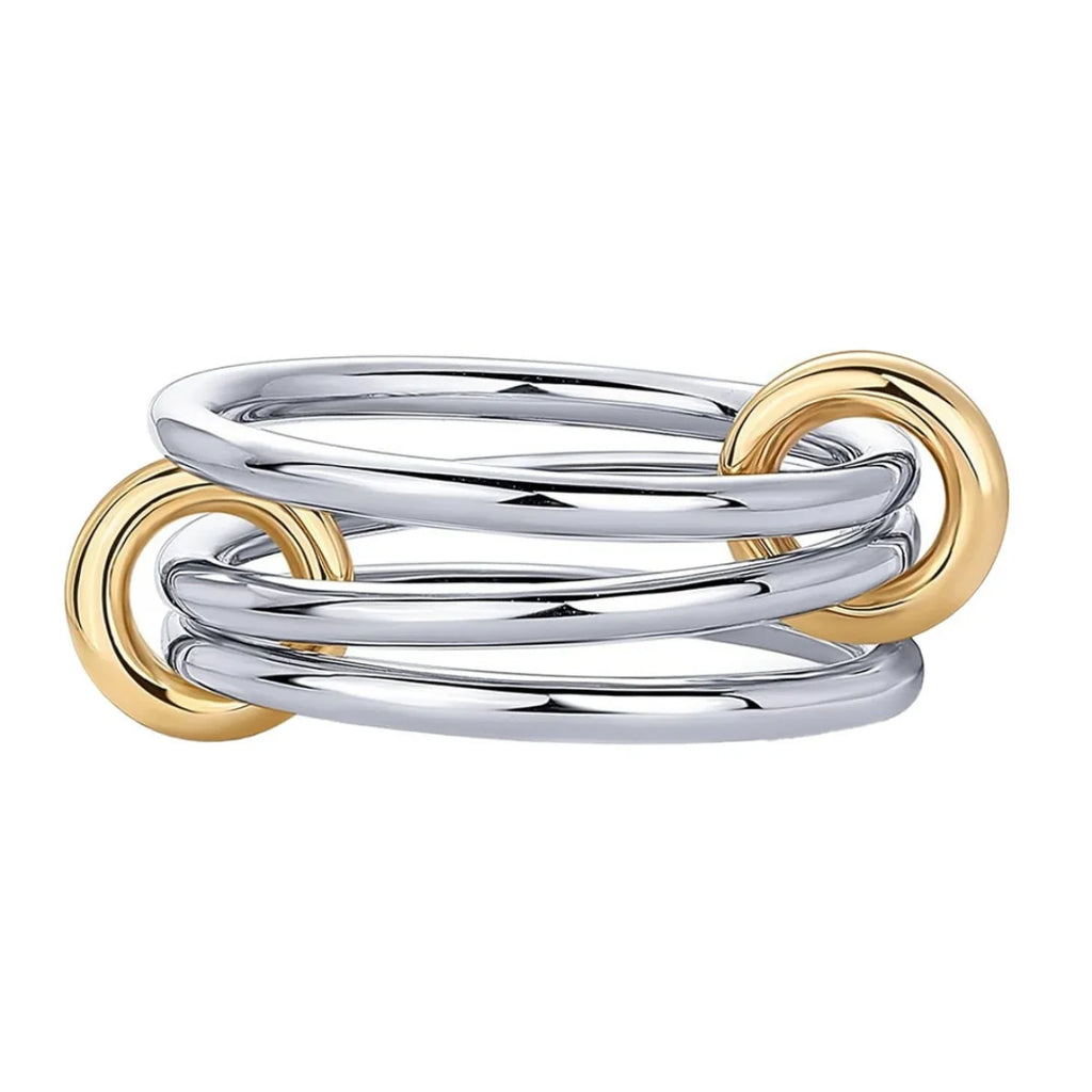 Premium Two-Tone Women’s Ring – Contemporary Four-Band Design in INS Style