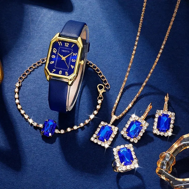 Essence Blue – Classic Women’s Square Watch with Leather Strap