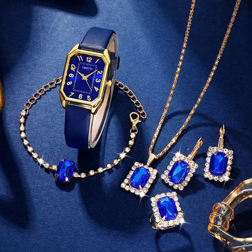 Essence Blue – Classic Women’s Square Watch with Leather Strap
