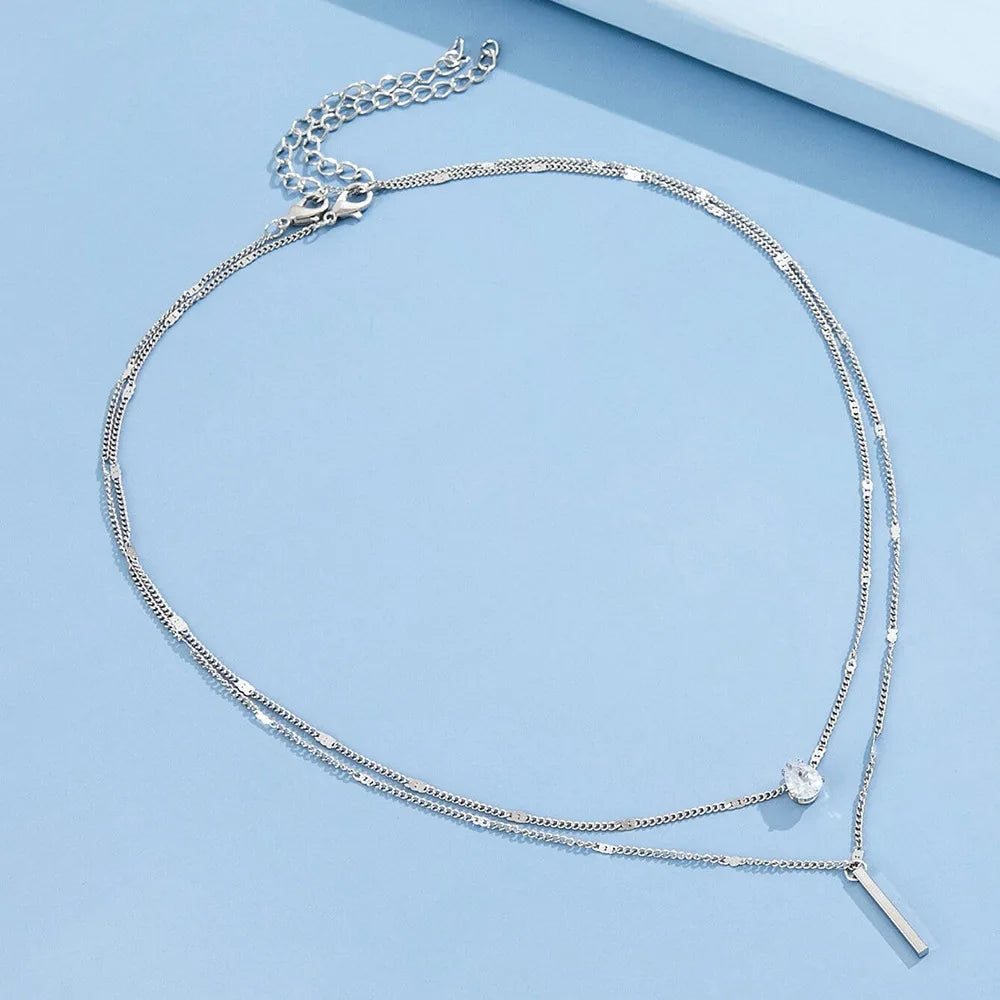 Premium Layered Chain Necklace – Brilliant Zircon Highlight for Events and Parties