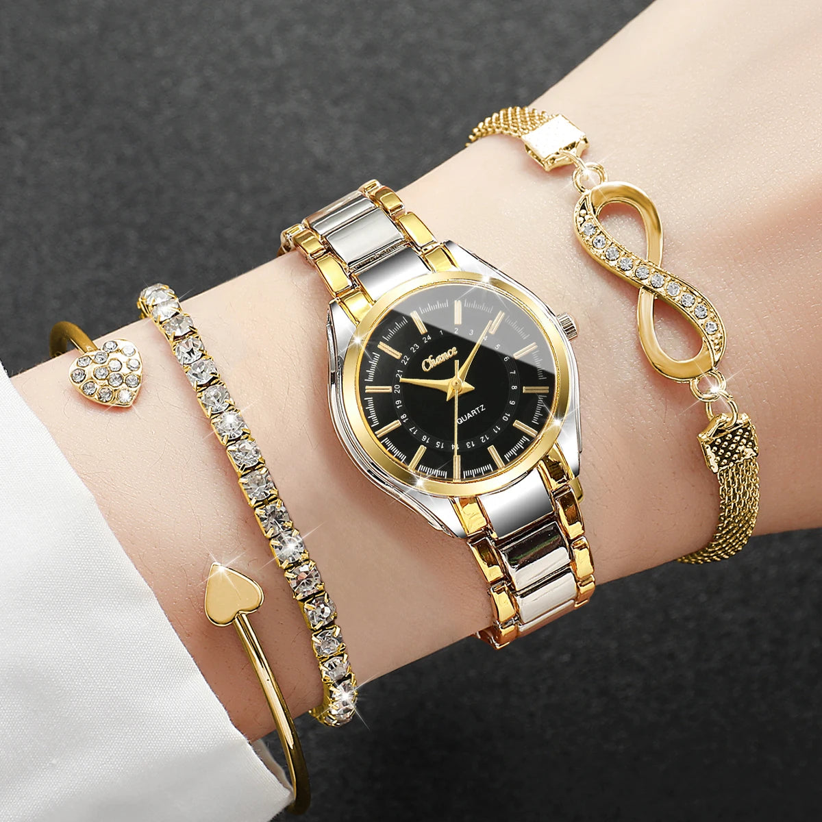 Royal Collection – 4-Piece Luxury Ladies’ Watch & Bracelet Set