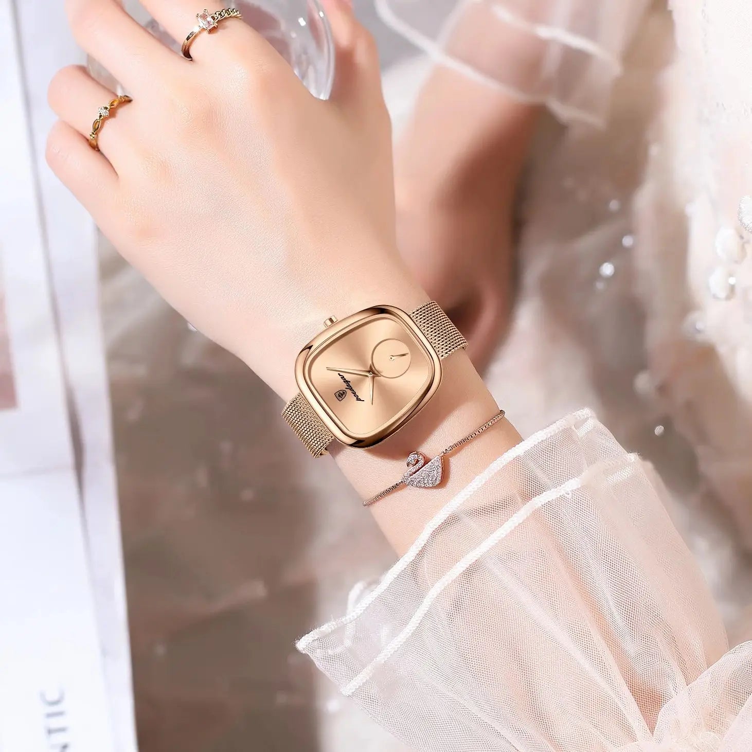 POEDAGAR Prestige – Elegant Ladies’ Stainless Steel Mesh Watch
