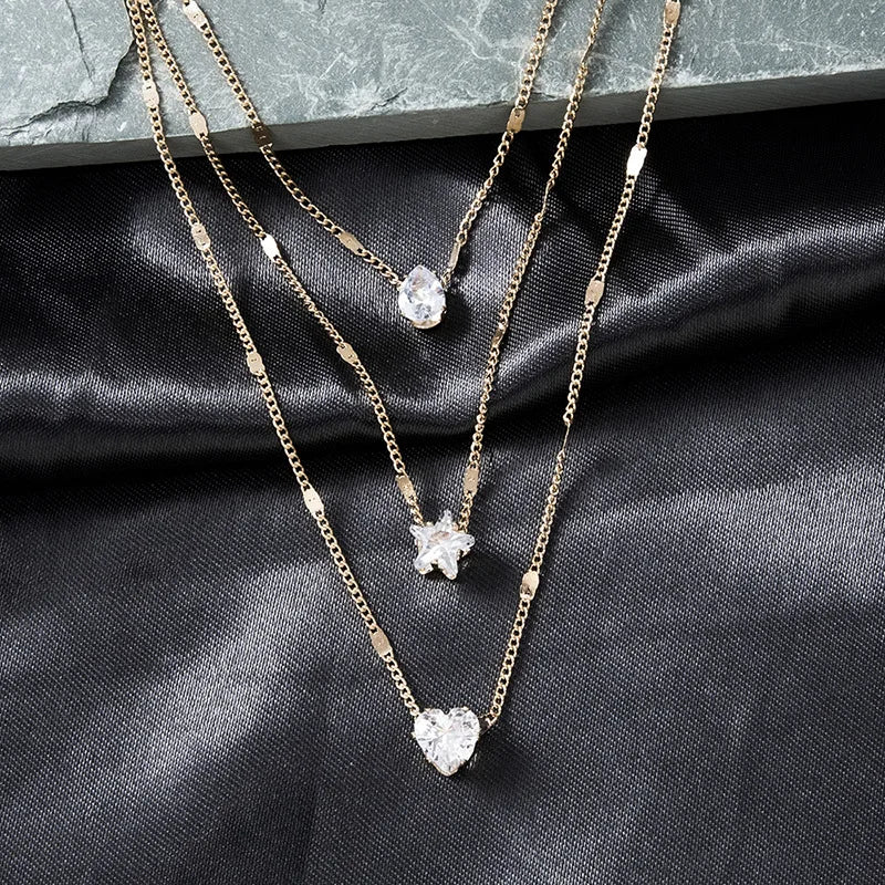 Premium Layered Chain Necklace – Brilliant Zircon Highlight for Events and Parties