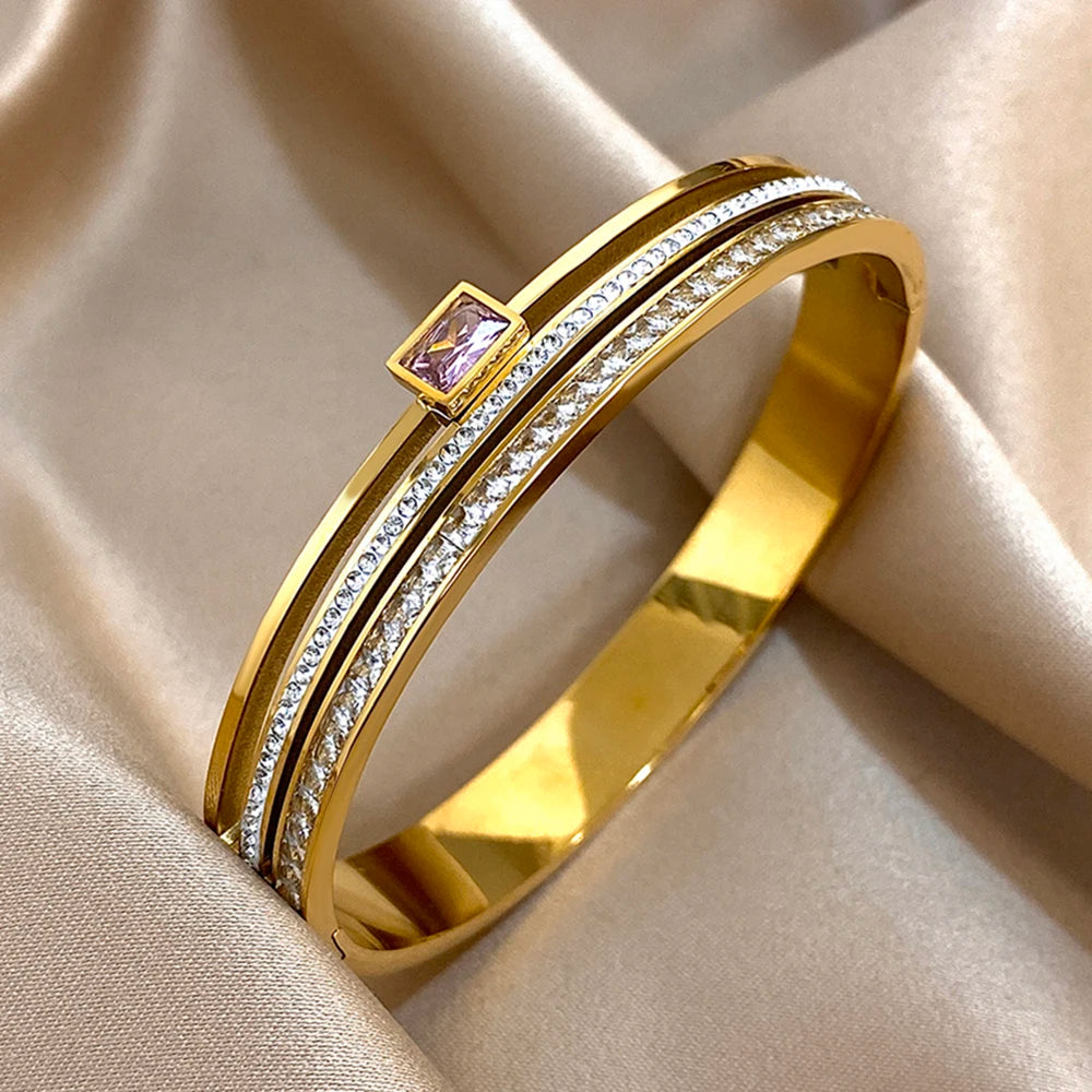 AENSOA Royal Charm – Gold & Silver Plated Crystal Cuff Bracelet