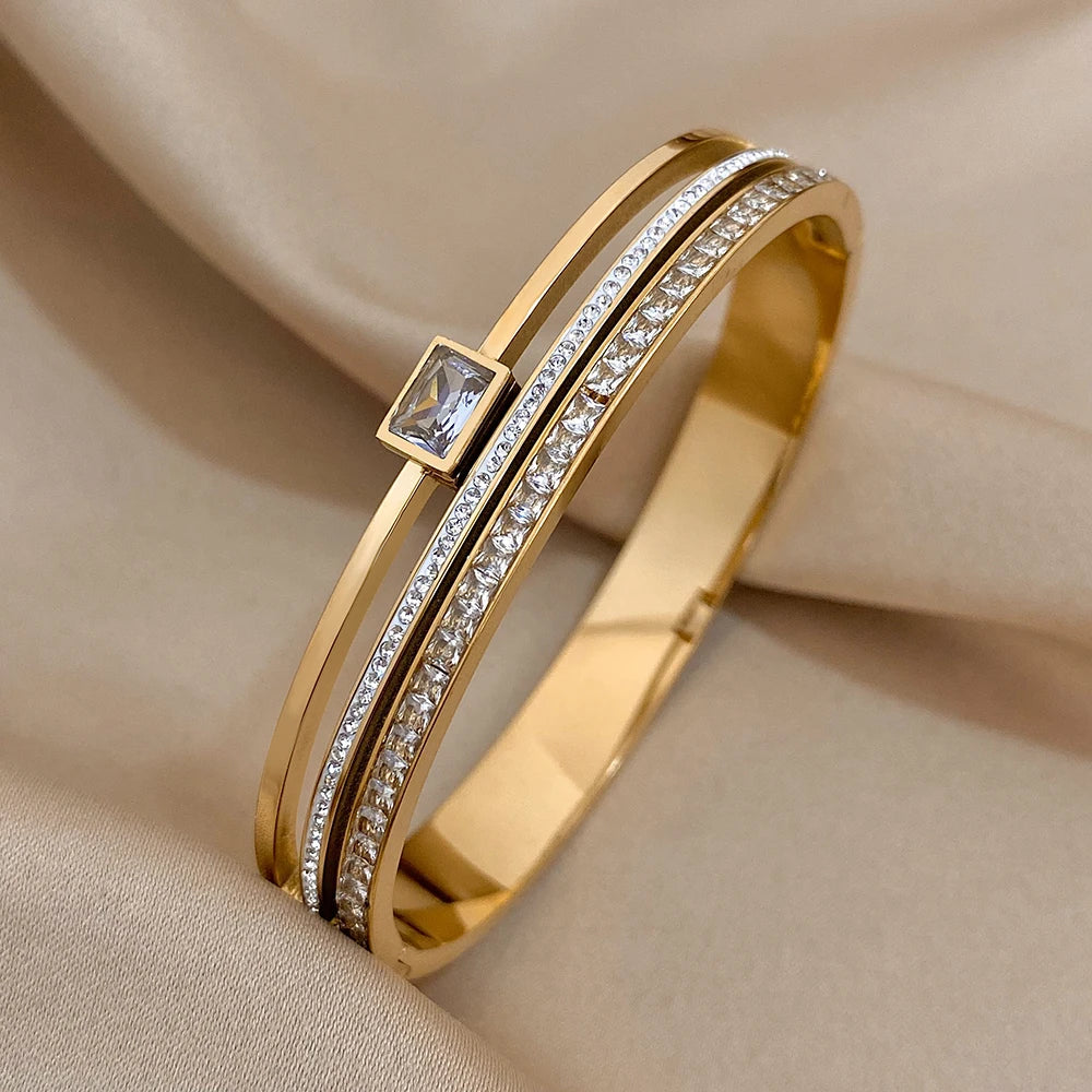 AENSOA Royal Charm – Gold & Silver Plated Crystal Cuff Bracelet