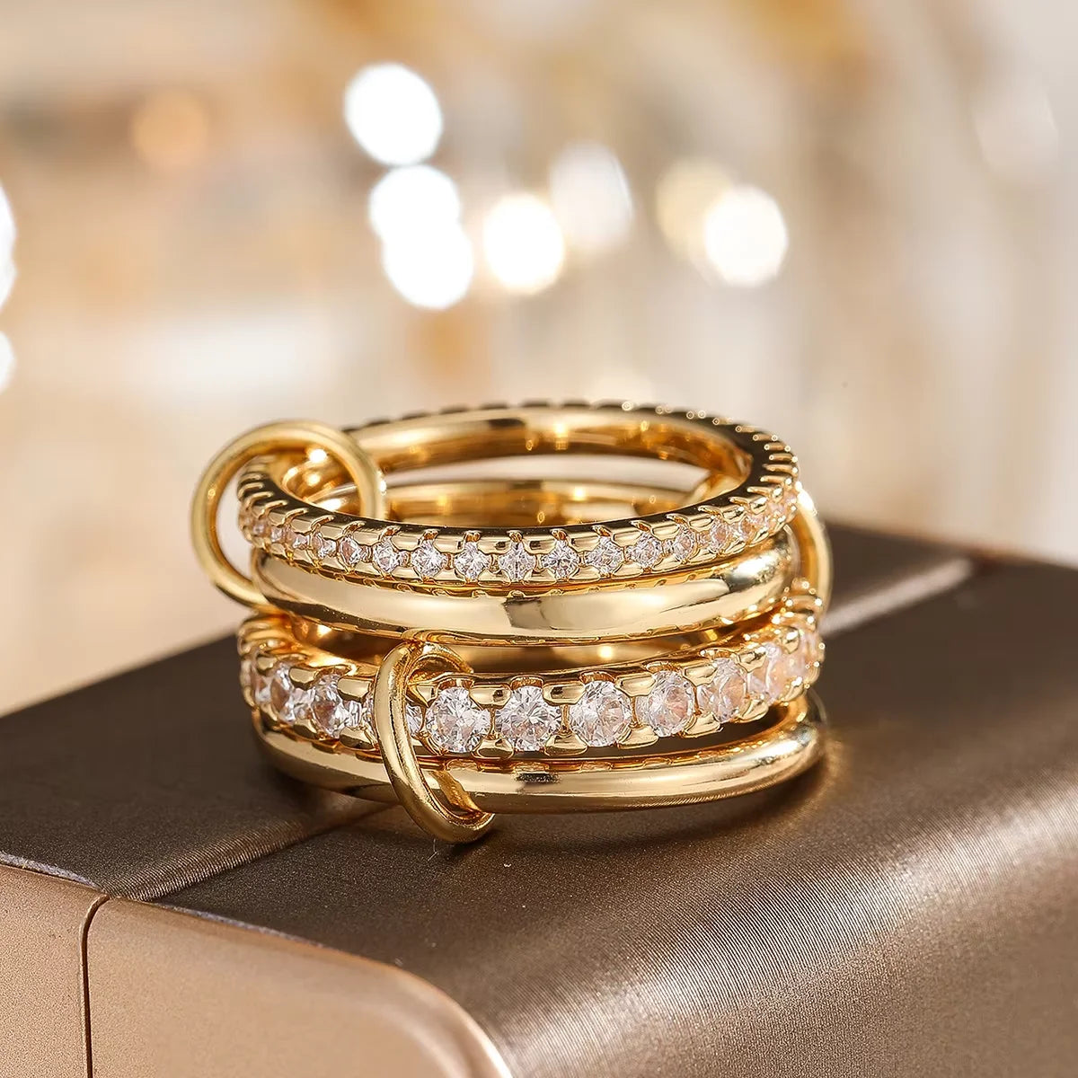 Premium Two-Tone Women’s Ring – Contemporary Four-Band Design in INS Style