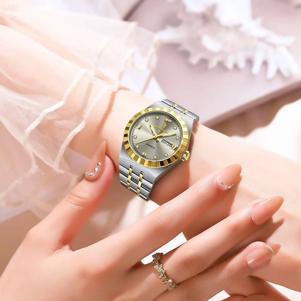 POEDAGAR Classic Steel – Ladies’ Quartz Watch with Date Display and Luminous Details