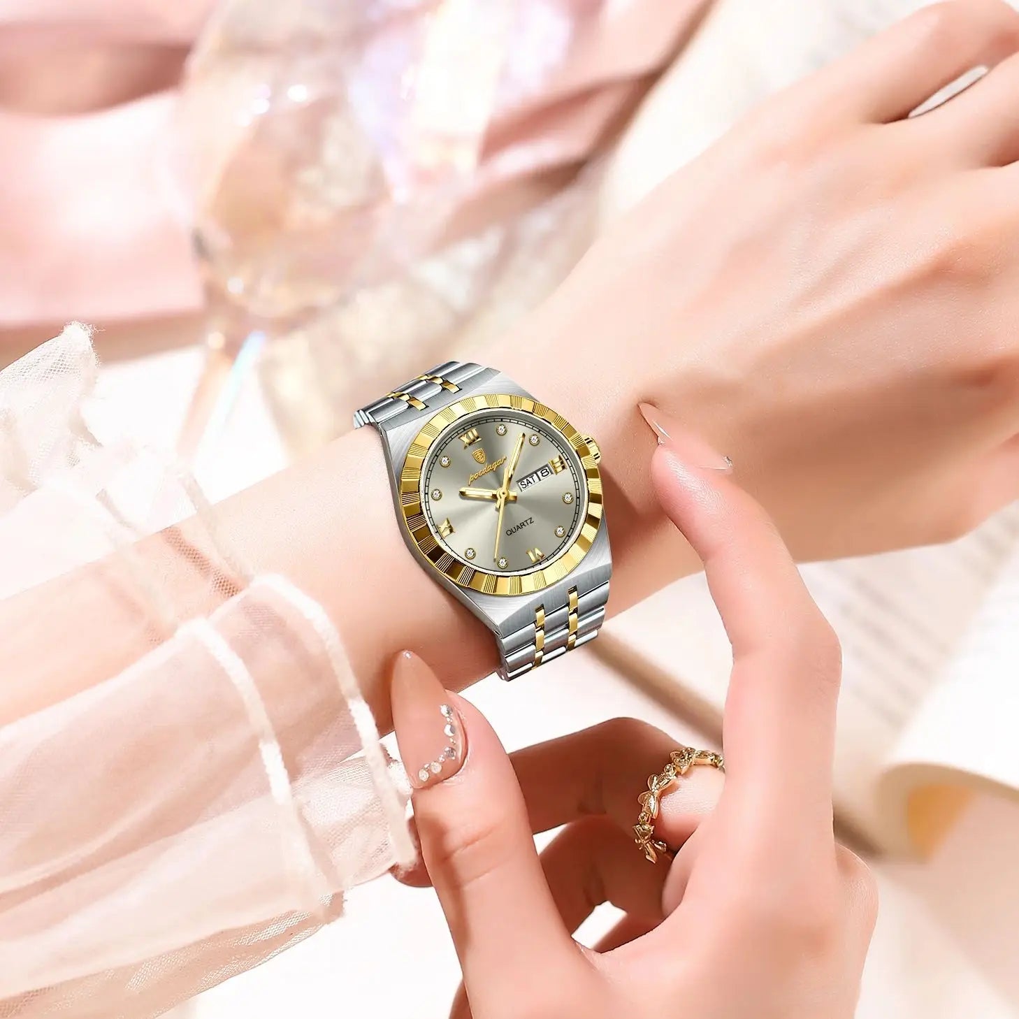 POEDAGAR Classic Steel – Ladies’ Quartz Watch with Date Display and Luminous Details