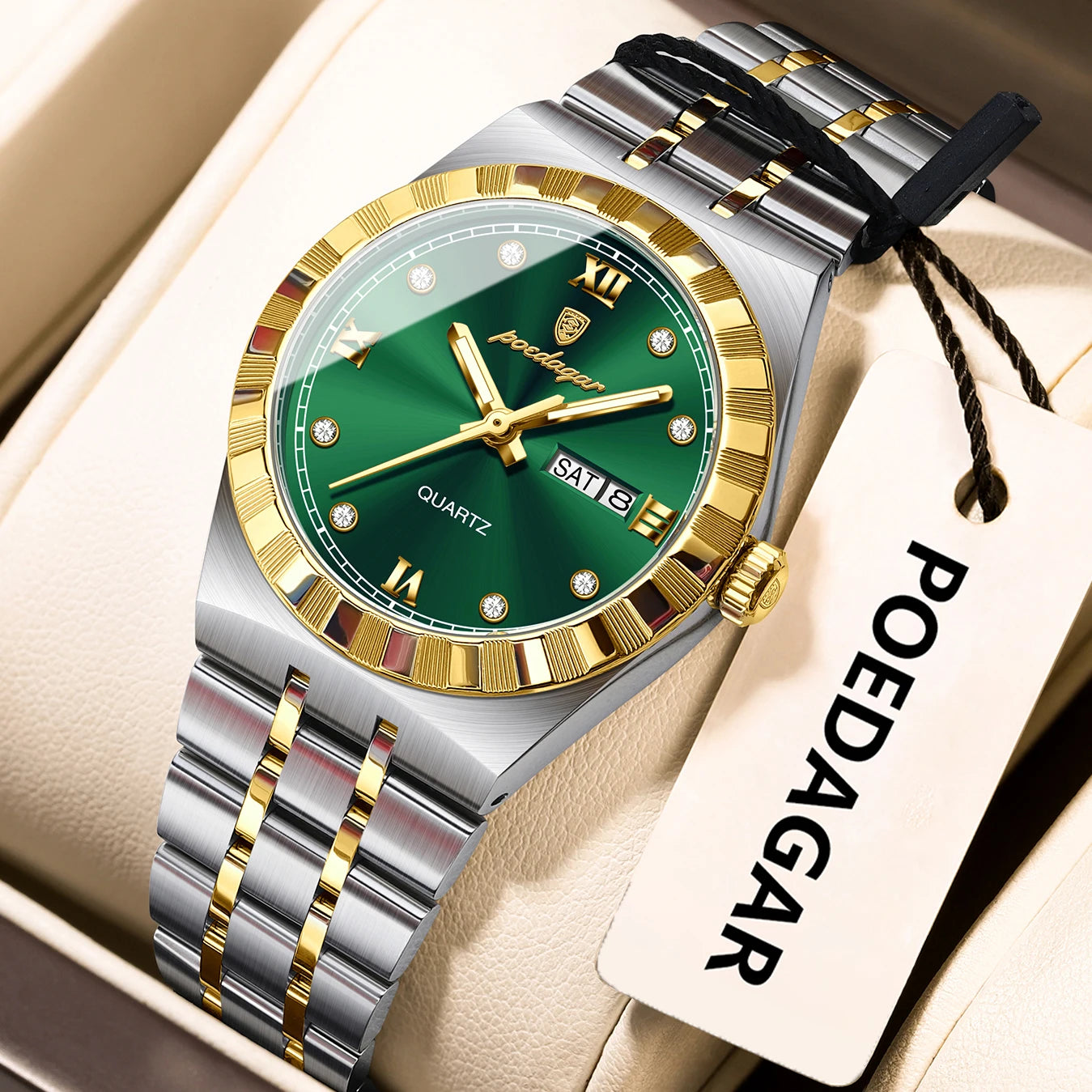 POEDAGAR Classic Steel – Ladies’ Quartz Watch with Date Display and Luminous Details