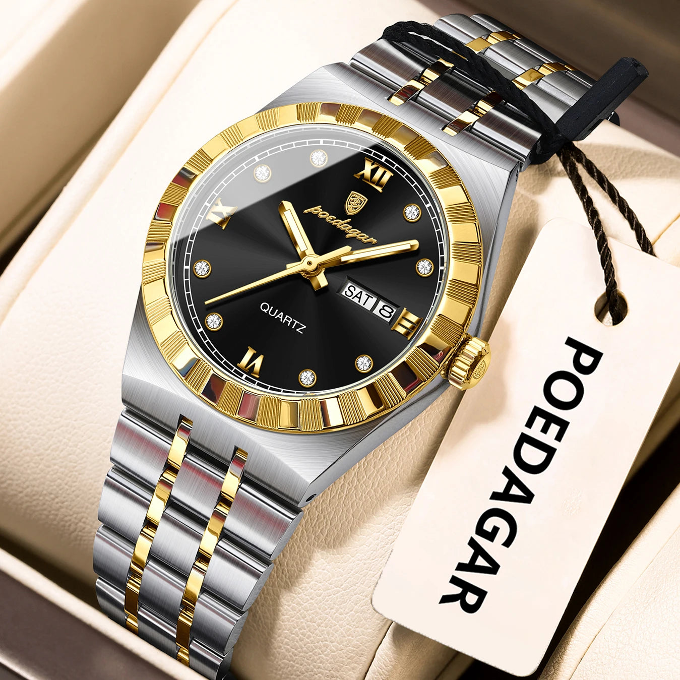 POEDAGAR Classic Steel – Ladies’ Quartz Watch with Date Display and Luminous Details