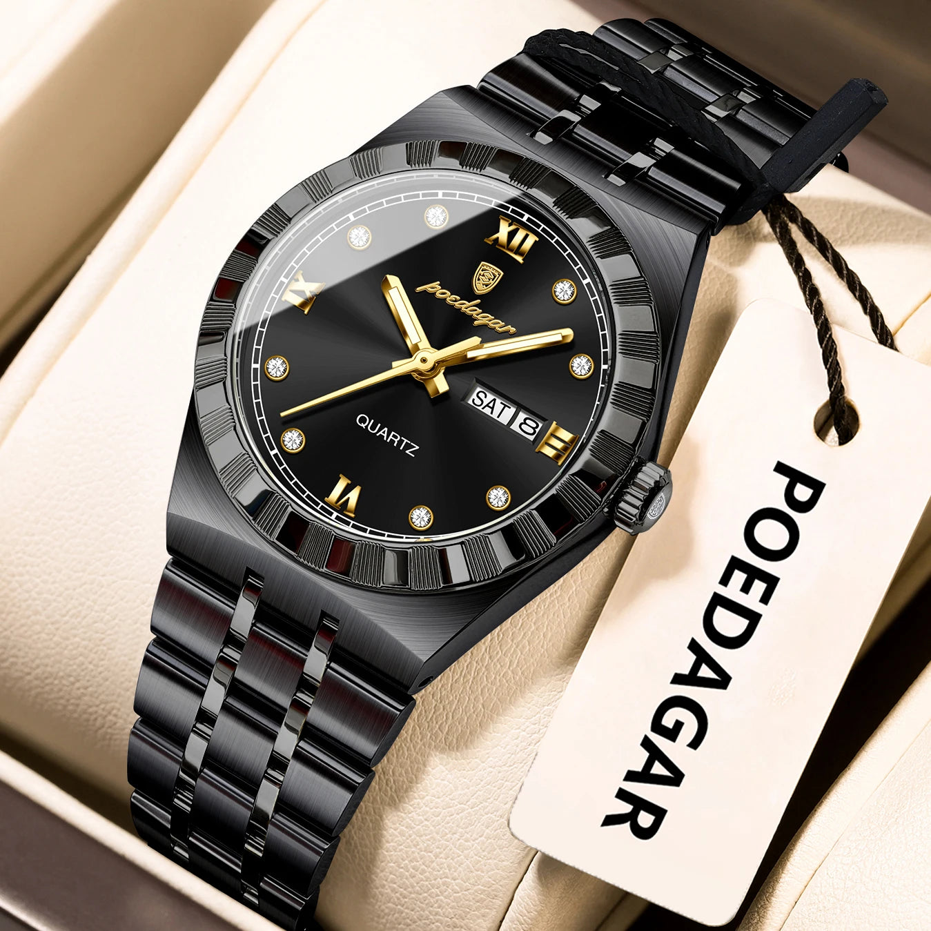 POEDAGAR Classic Steel – Ladies’ Quartz Watch with Date Display and Luminous Details