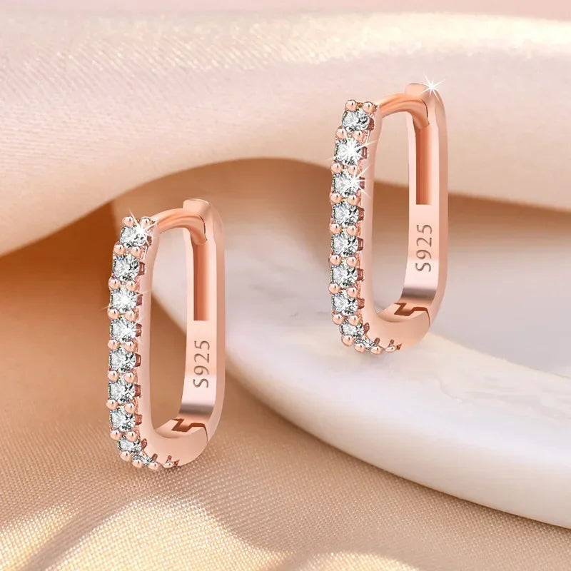 Premium 925 Sterling Silver Hoop Earrings – Refined Shine with Crystals, Modern and Versatile Style