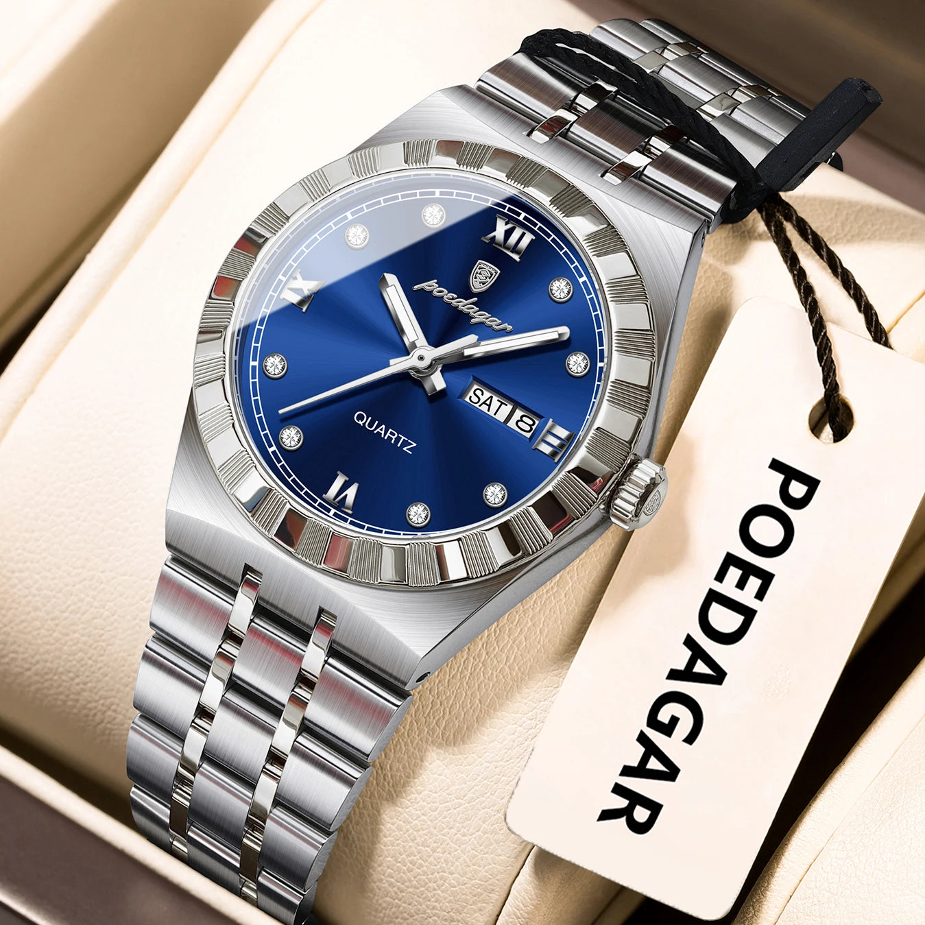 POEDAGAR Classic Steel – Ladies’ Quartz Watch with Date Display and Luminous Details