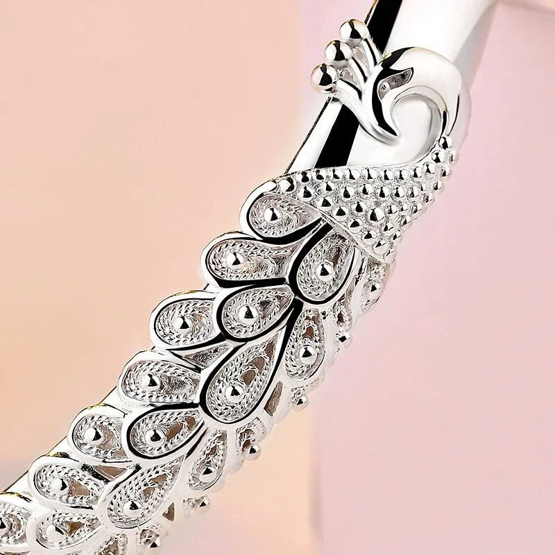 925 Sterling Silver Peacock Open Bracelet – Artistic Sophistication with a Refined Open Design