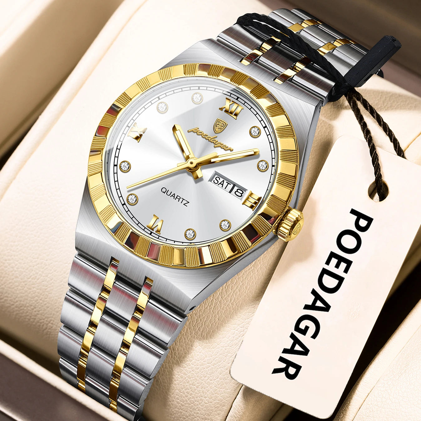 POEDAGAR Classic Steel – Ladies’ Quartz Watch with Date Display and Luminous Details
