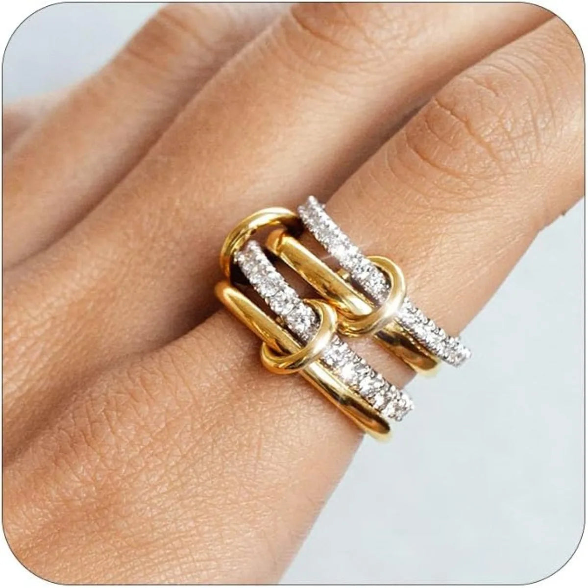 Premium Two-Tone Women’s Ring – Contemporary Four-Band Design in INS Style
