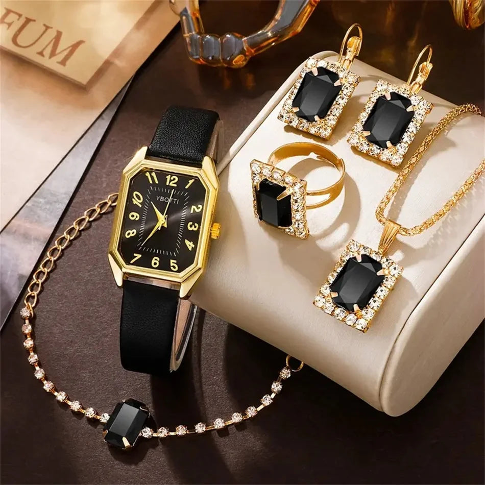 Essence Blue – Classic Women’s Square Watch with Leather Strap