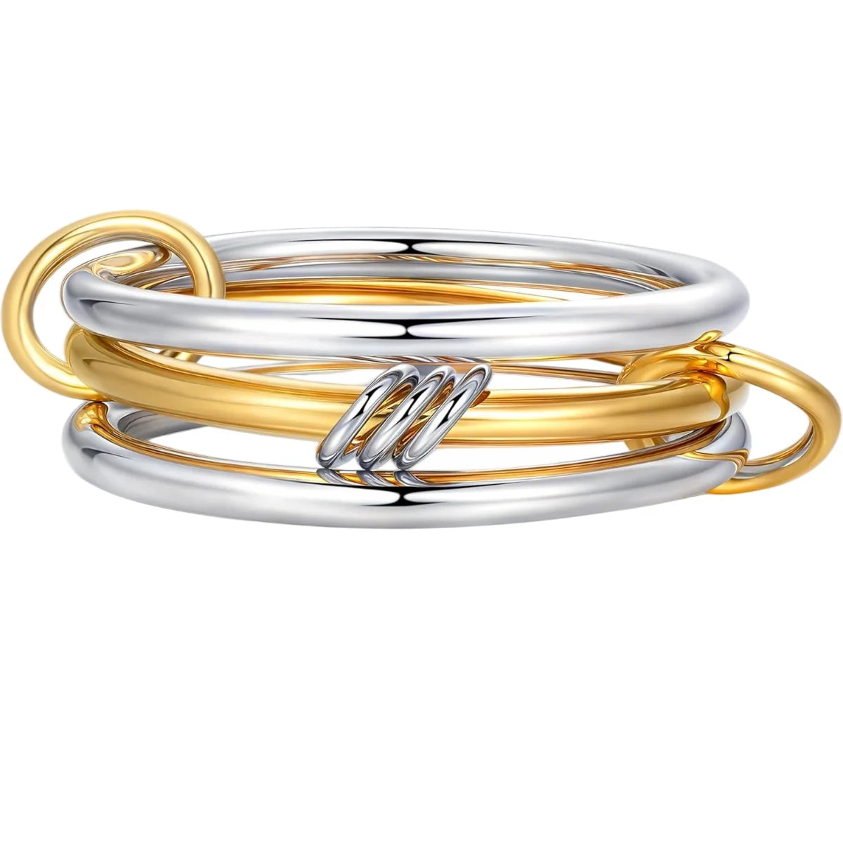 Premium Two-Tone Women’s Ring – Contemporary Four-Band Design in INS Style
