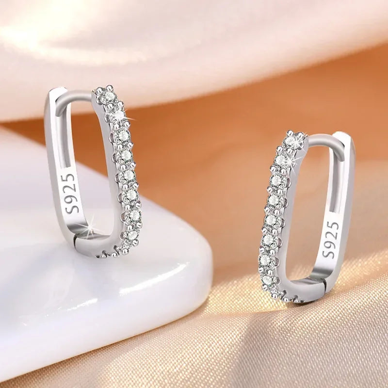 Premium 925 Sterling Silver Hoop Earrings – Refined Shine with Crystals, Modern and Versatile Style