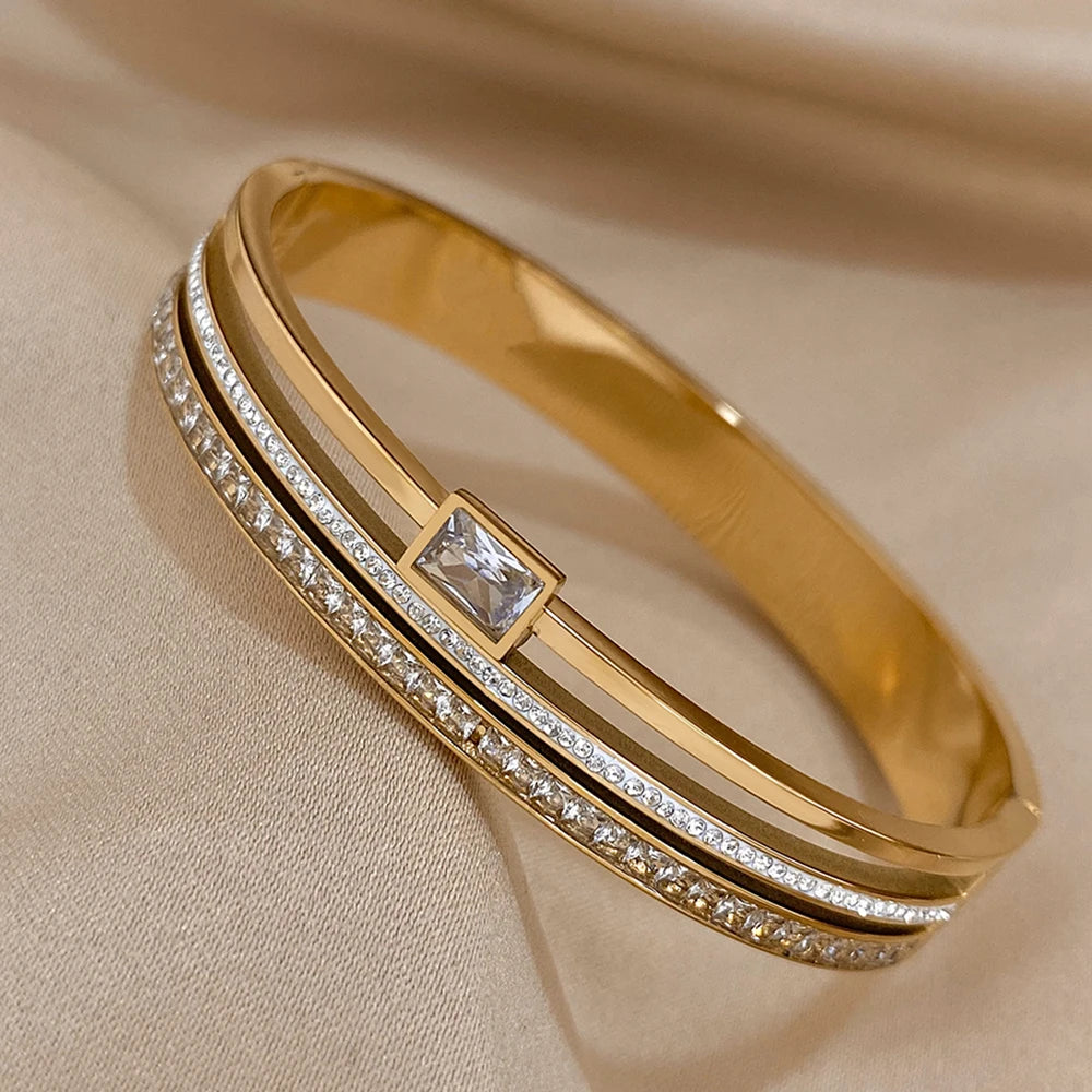 AENSOA Royal Charm – Gold & Silver Plated Crystal Cuff Bracelet