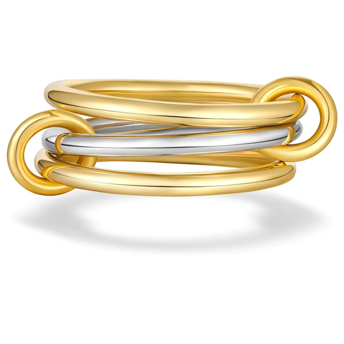 Premium Two-Tone Women’s Ring – Contemporary Four-Band Design in INS Style