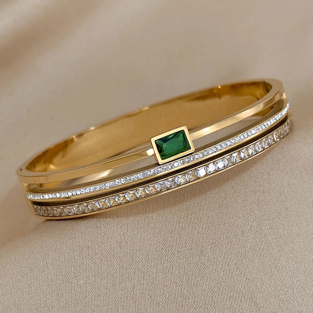 AENSOA Royal Charm – Gold & Silver Plated Crystal Cuff Bracelet