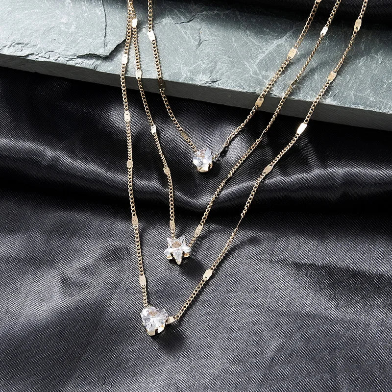 Premium Layered Chain Necklace – Brilliant Zircon Highlight for Events and Parties
