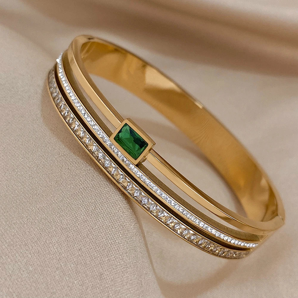 AENSOA Royal Charm – Gold & Silver Plated Crystal Cuff Bracelet