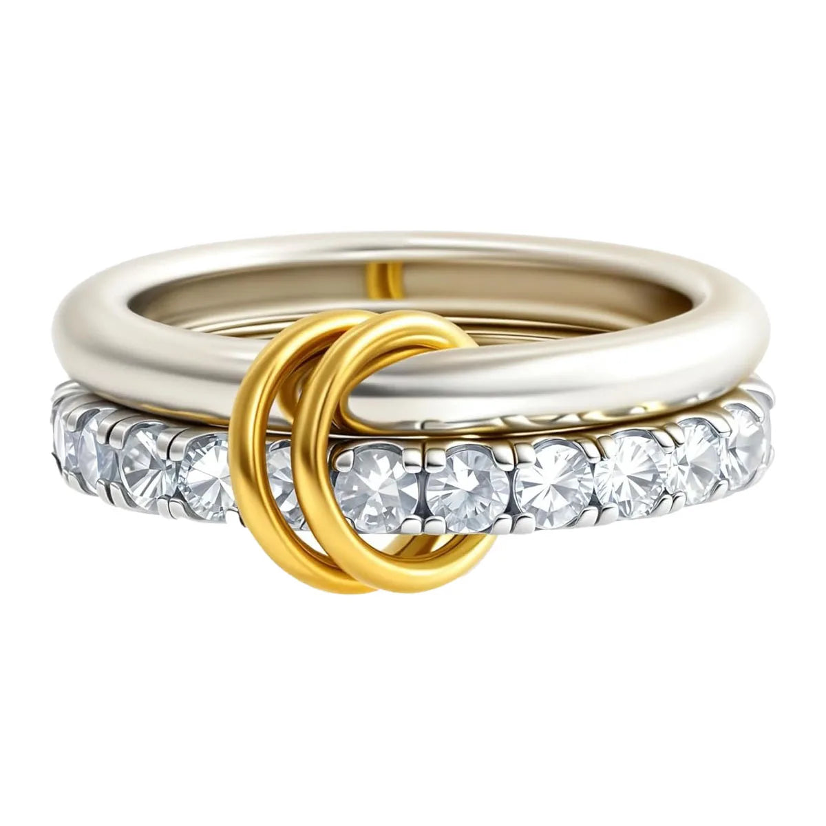 Premium Two-Tone Women’s Ring – Contemporary Four-Band Design in INS Style