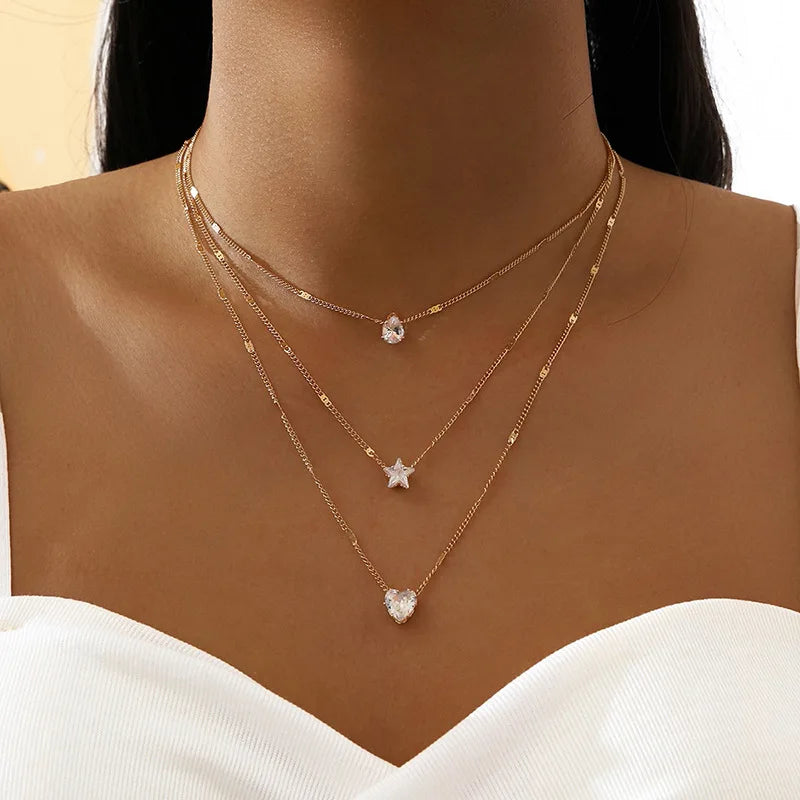 Premium Layered Chain Necklace – Brilliant Zircon Highlight for Events and Parties