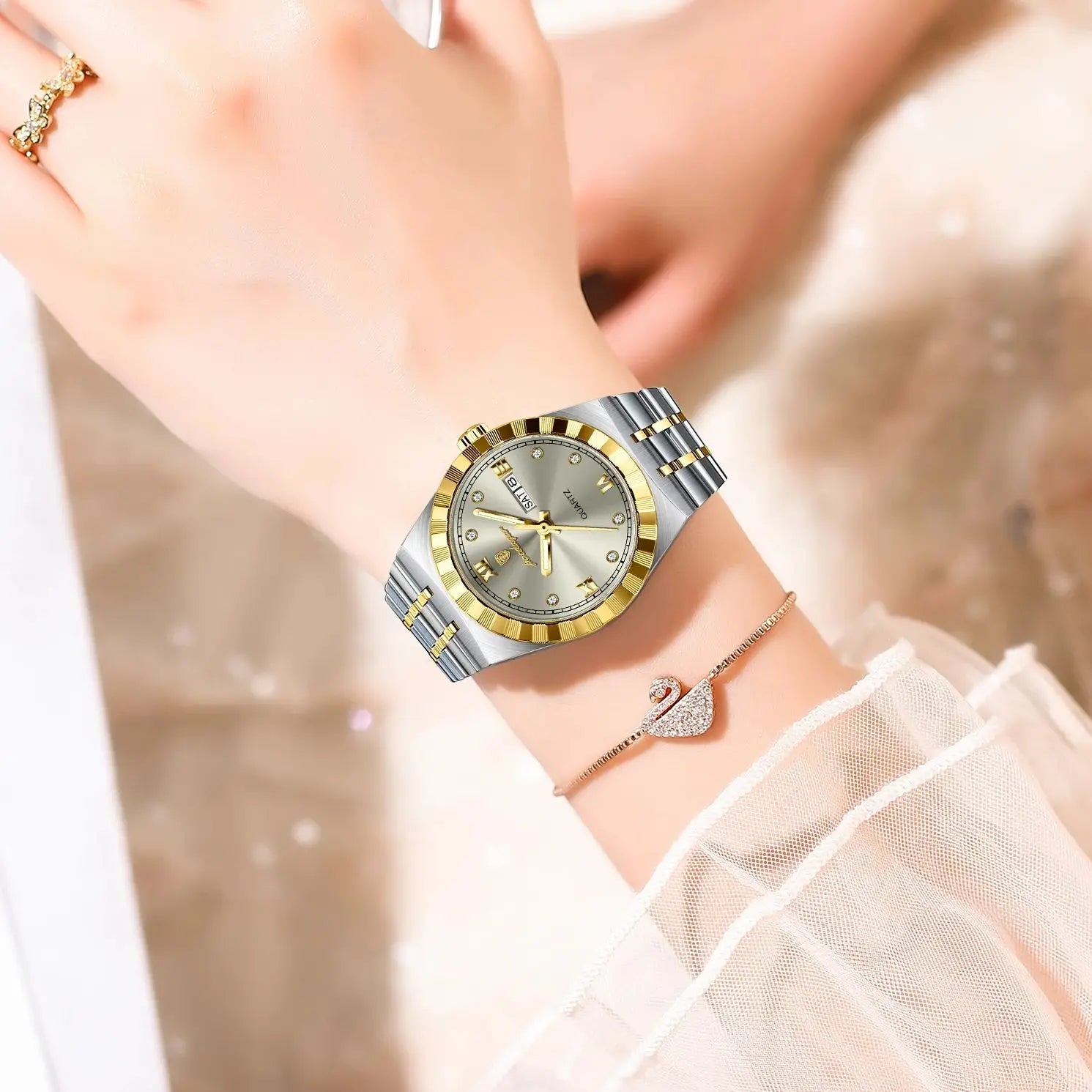 POEDAGAR Classic Steel – Ladies’ Quartz Watch with Date Display and Luminous Details