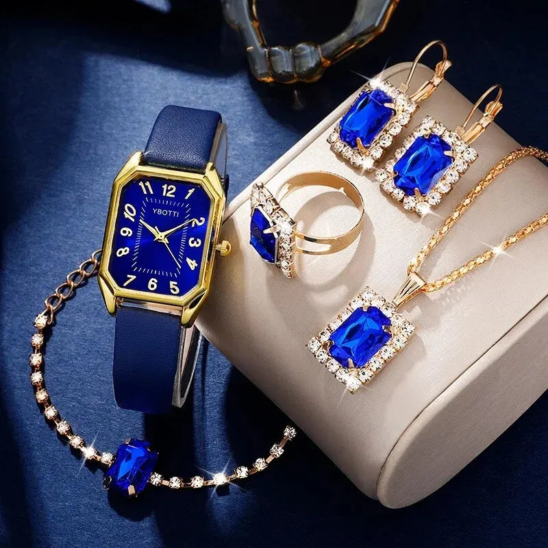 Essence Blue – Classic Women’s Square Watch with Leather Strap