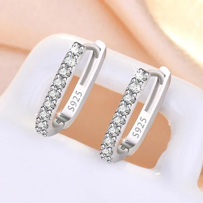 Premium 925 Sterling Silver Hoop Earrings – Refined Shine with Crystals, Modern and Versatile Style