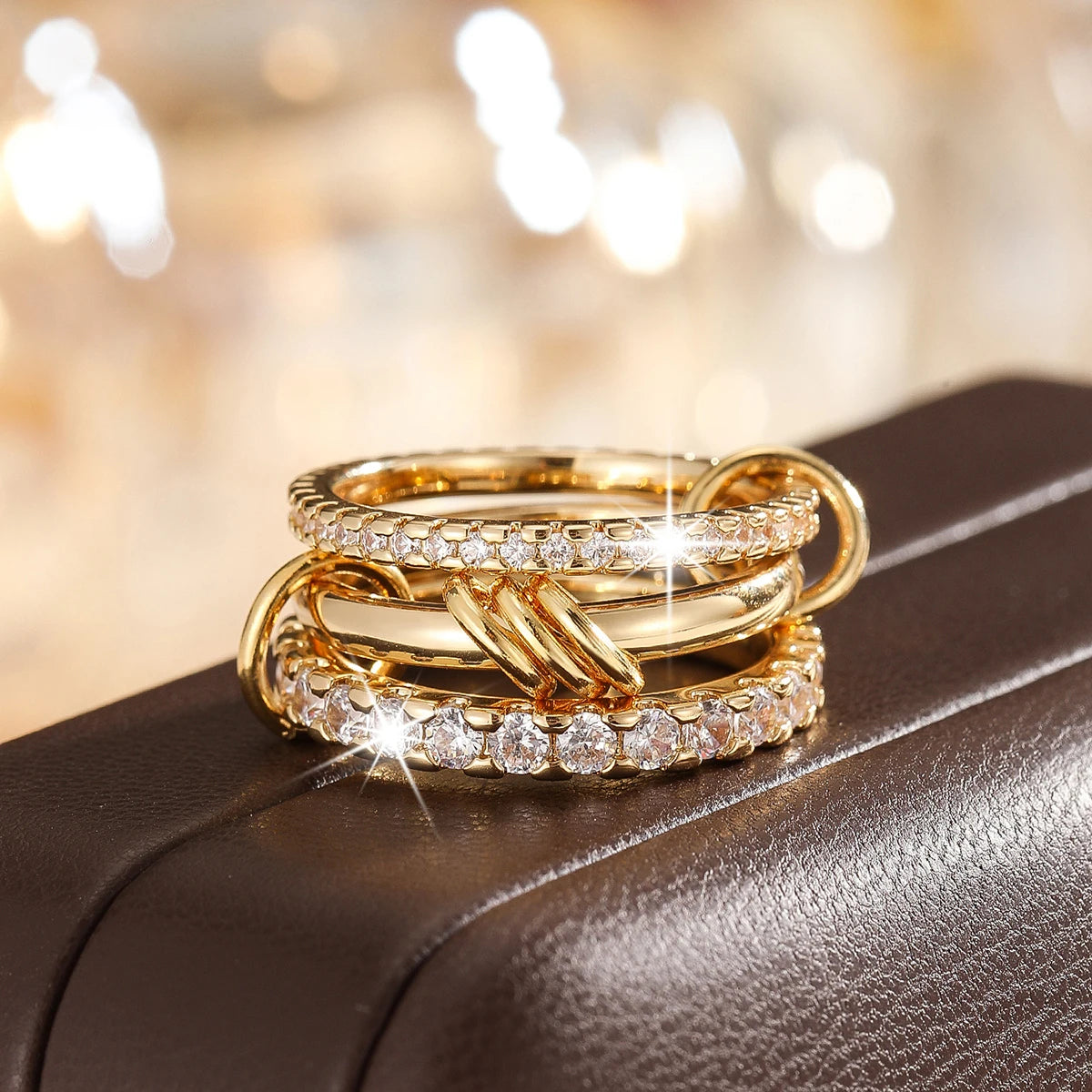 Premium Two-Tone Women’s Ring – Contemporary Four-Band Design in INS Style