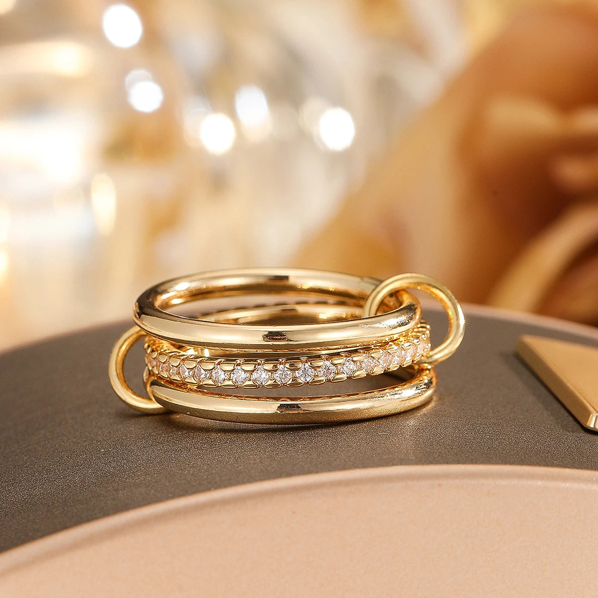 Premium Two-Tone Women’s Ring – Contemporary Four-Band Design in INS Style