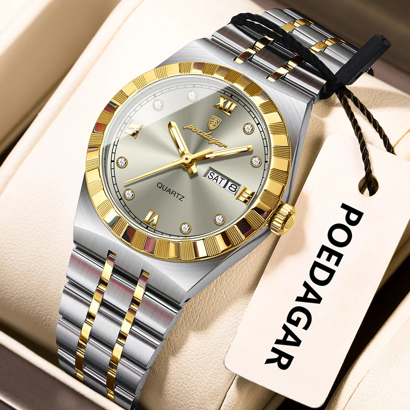 POEDAGAR Classic Steel – Ladies’ Quartz Watch with Date Display and Luminous Details