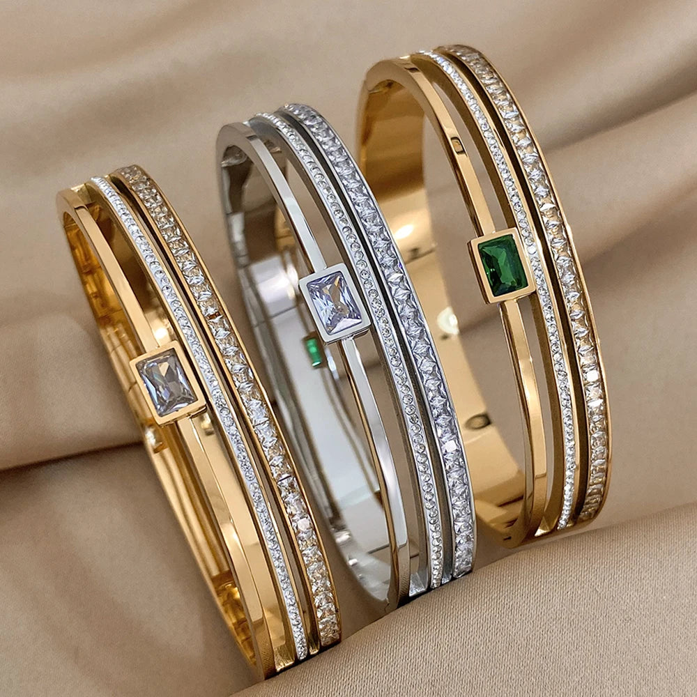 AENSOA Royal Charm – Gold & Silver Plated Crystal Cuff Bracelet