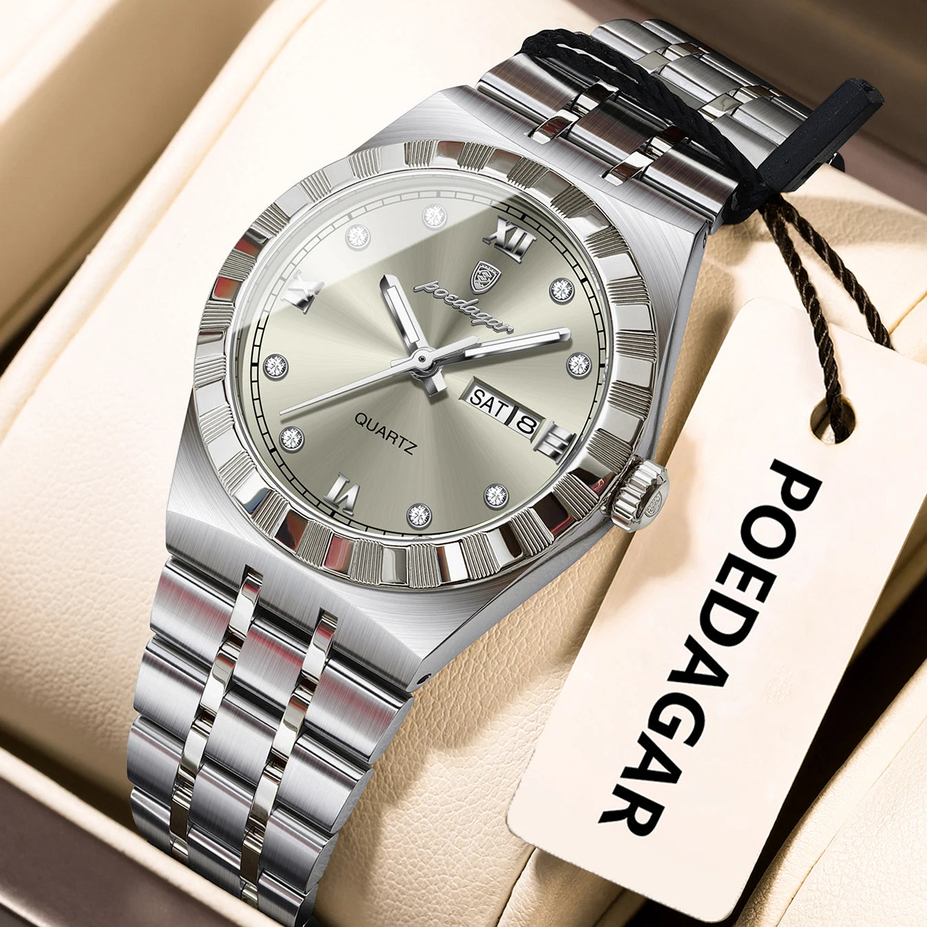 POEDAGAR Classic Steel – Ladies’ Quartz Watch with Date Display and Luminous Details