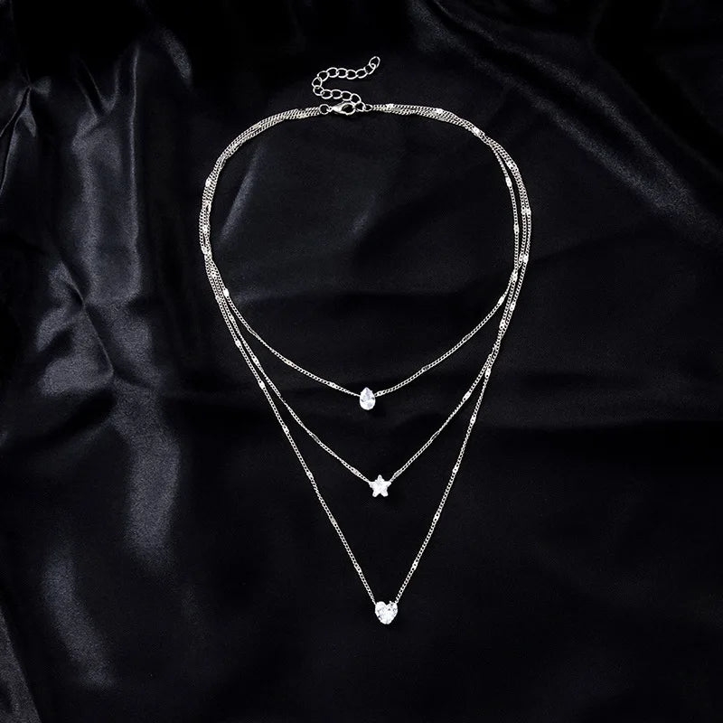 Premium Layered Chain Necklace – Brilliant Zircon Highlight for Events and Parties